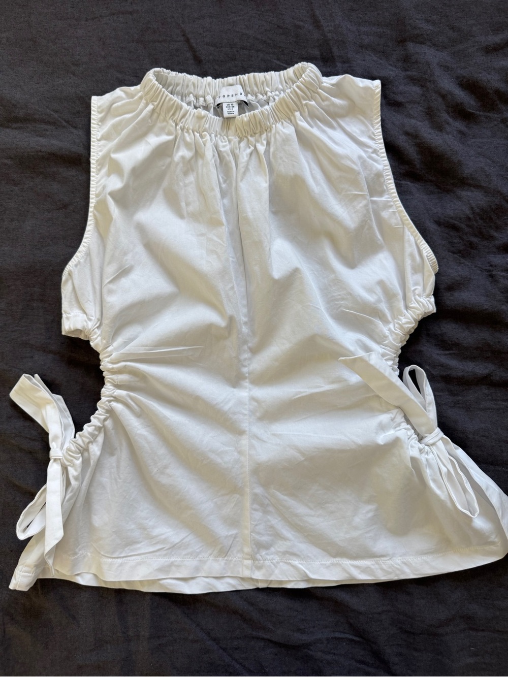 Topshop Women’s White Sleeveless Ruched Adjustable Tie-Side Top Size 6